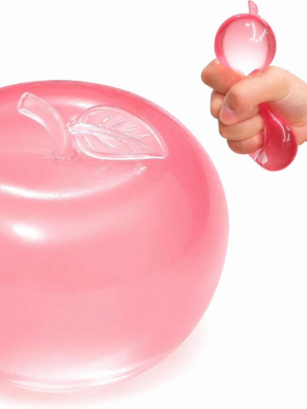1Pcs Pink Apple Squishy, Glass Gloss Semi-Transparent Apple Stress Ball